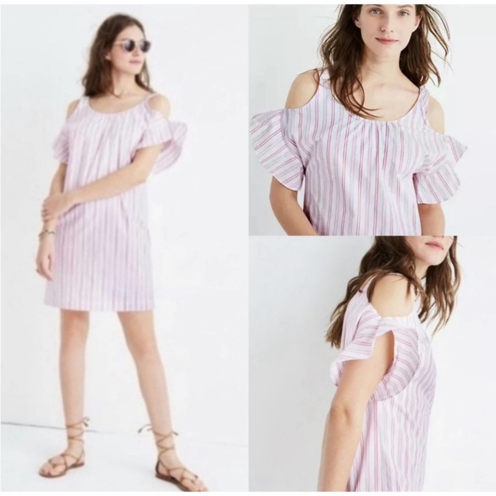Madewell Rose Stripe Cold-Shoulder Dress Small *EUC*